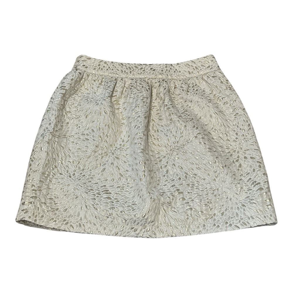 Women's Alya‎ Brocade Mini Skirt in Gold and Ivory with Zip Back Closure, Size L